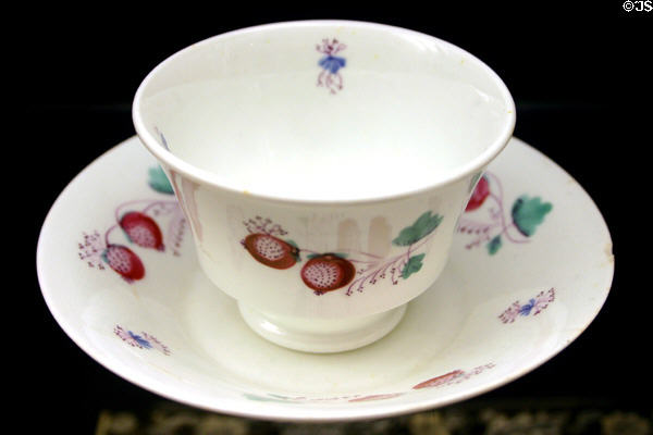 English strawberry pattern cup & saucer (c1800) at Fort Beauséjour museum. NB.
