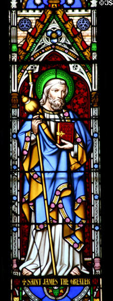 Stained glass St James the Greater with staff & water gourd in Christ Church Cathedral. Fredericton, NB.