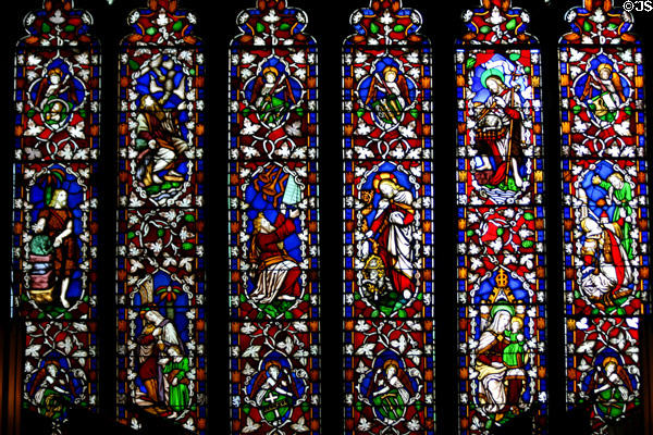 Stained glass Biblical scenes in Christ Church Cathedral. Fredericton, NB.