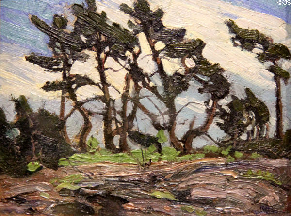 Pine Island painting on board (1914) by Tom Thomson at McMichael Gallery. Kleinburg, ON.