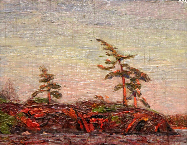 Split Rock Island painting on board (1914) by Tom Thomson at McMichael Gallery. Kleinburg, ON.