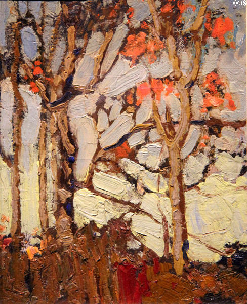 Late Autumn painting on board (1915) by Tom Thomson at McMichael Gallery. Kleinburg, ON.
