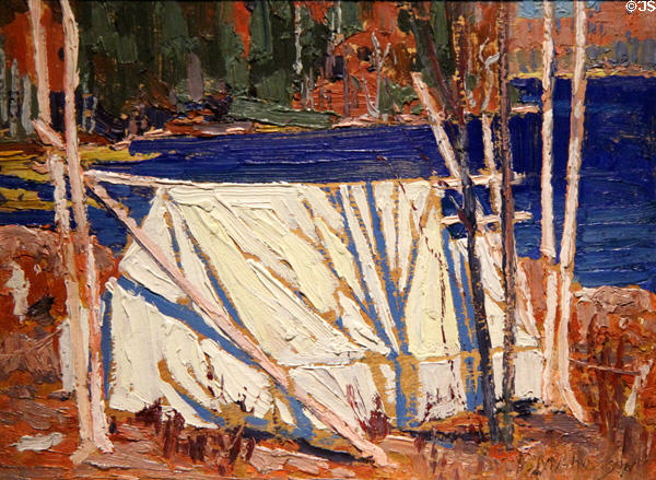 The Tent painting on board (1915) by Tom Thomson at McMichael Gallery. Kleinburg, ON.