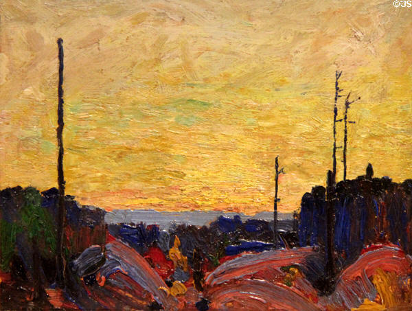 Burned over Land painting on board (1916) by Tom Thomson at McMichael Gallery. Kleinburg, ON.
