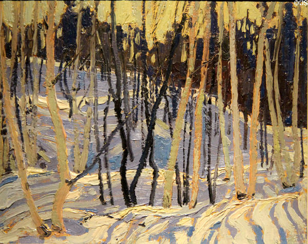 Snow Shadows painting on board (1916) by Tom Thomson at McMichael Gallery. Kleinburg, ON.