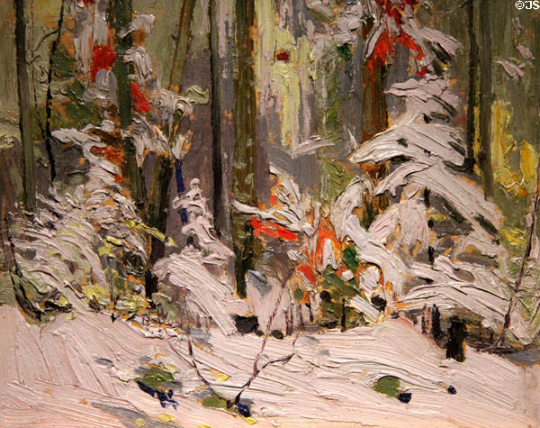 Wood Interior, Winter painting on board (1916) by Tom Thomson at McMichael Gallery. Kleinburg, ON.