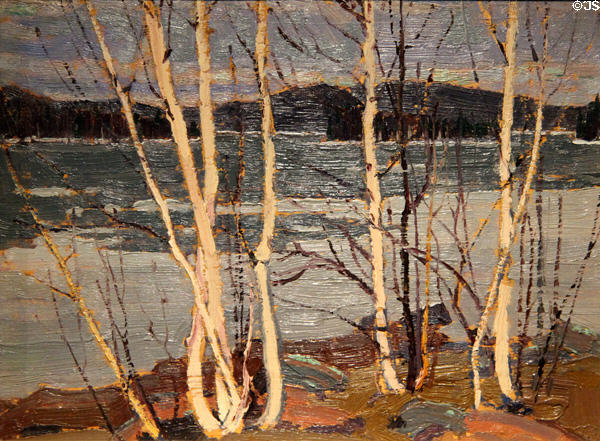 Spring in Algonquin Park painting on board (1917) by Tom Thomson at McMichael Gallery. Kleinburg, ON.