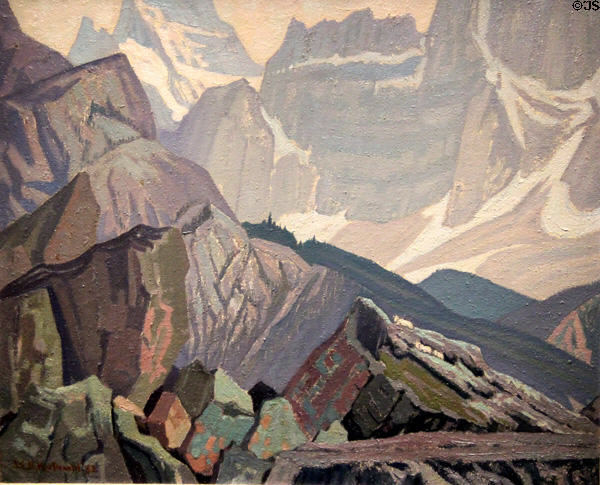 Goat Range, Rocky Mountain painting on board (1932) by J.E.H. Macdonald at McMichael Gallery. Kleinburg, ON.