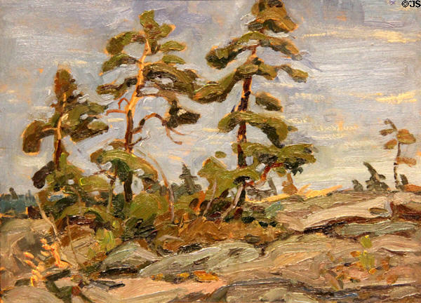 Pines Against the Sky painting on board (c1929) by Arthur Lismer at McMichael Gallery. Kleinburg, ON.