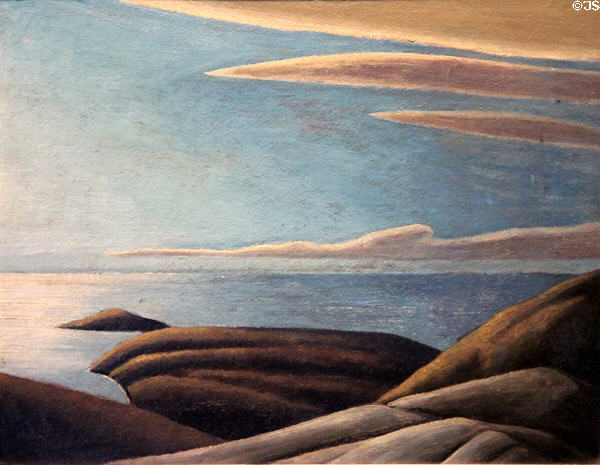 Shore Rocks painting on board (1924) by Lawren Harris at McMichael Gallery. Kleinburg, ON.