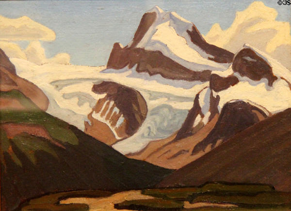 South End of Maligne Lake painting on board (c1925) by Lawren Harris at McMichael Gallery. Kleinburg, ON.