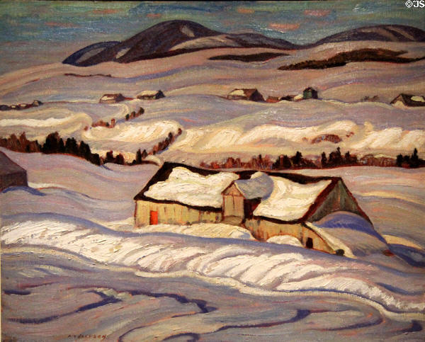 Winter Morning at St Tite de Caps painting (1937) by A.Y. Jackson at McMichael Gallery. Kleinburg, ON.