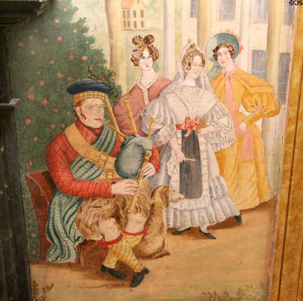 Bagpiper detail of Croscup's painted room (c1845) of Nova Scotia at National Gallery of Canada. Ottawa, ON.