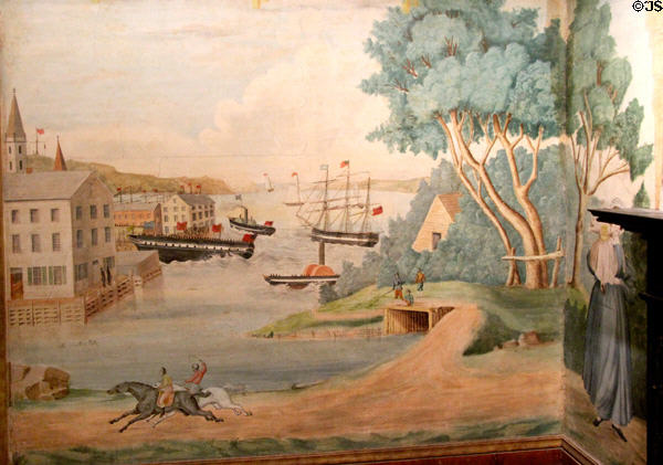 Port with sailing & steam ships detail of Croscup's painted room (c1845) of Nova Scotia at National Gallery of Canada. Ottawa, ON.