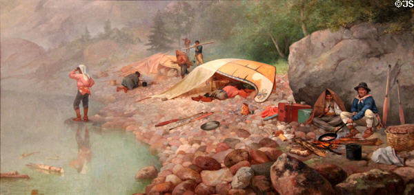 Voyageurs at Dawn painting (1871) by Frances Anne Hopkins of Britain at National Gallery of Canada. Ottawa, ON.