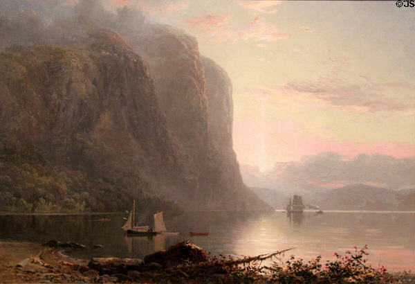 Sunrise on the Saguenay, Cape Trinity landscape painting (1880) by Lucius R. O'Brien of Toronto at National Gallery of Canada. Ottawa, ON.
