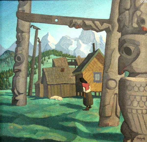 Totem Pole, Gitsegukla painting (1927) by Edwin Holgate of Montreal Group of Seven member at National Gallery of Canada. Ottawa, ON.