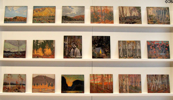 Field paintings on small portable boards which were later enlarged in the studio (1913-17) by Tom Thomson at National Gallery of Canada. Ottawa, ON.