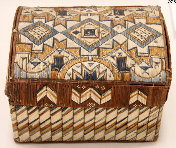 Porcupine native quill box (1830-50) by Mi'kmaq artist at National Gallery of Canada. Ottawa, ON.