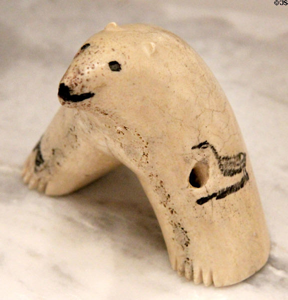 Inuit bone carving representing bear (c1958) by Adamie Papyarluk of Kuujjuaraapik, Quebec at National Gallery of Canada. Ottawa, ON.
