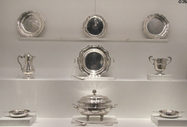 Collection of French Canadian silver table service pieces (18thC) at National Gallery of Canada. Ottawa, ON.