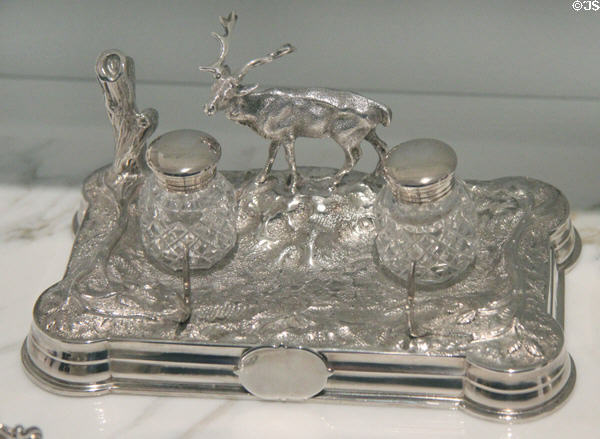 Silver & crystal inkstand with elk figure (c1859-67) by Robert Hendery for Savage & Lyman at National Gallery of Canada. Ottawa, ON.
