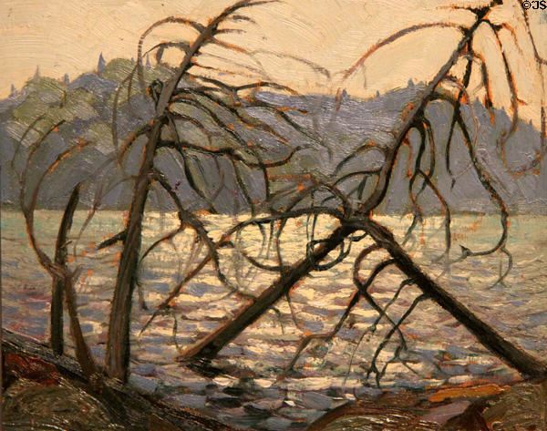 Canoe Lake, Algonquin Park painting on board (1913 or 14) by Tom Thompson at Tom Thompson Art Gallery. Owen Sound, ON.