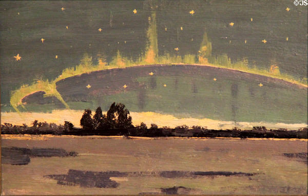 Northern Lights painting on board (1915) by Tom Thompson at Tom Thompson Art Gallery. Owen Sound, ON.