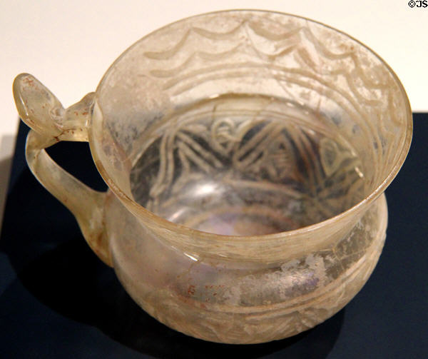 Glass mug (9-10thC) from Iran at Aga Khan Museum. Toronto, ON.