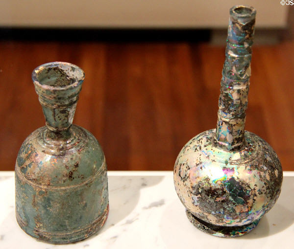Glass bottles (10th-11thC) from Iran at Aga Khan Museum. Toronto, ON.