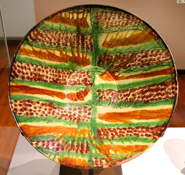 Earthenware bowl with underglaze slip-painting (9th-10thC) from Neyshabur, Iran at Aga Khan Museum. Toronto, ON.