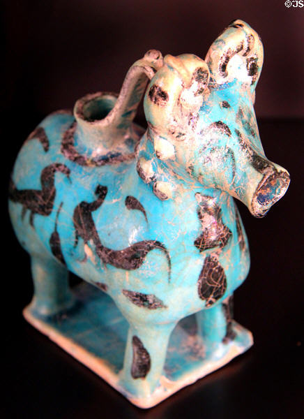 Fritware bull with underglaze slip-painting (late 12th- early 13thC) from Iran at Aga Khan Museum. Toronto, ON.