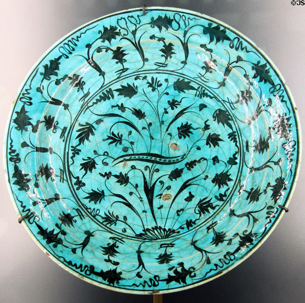 Fritware dish with underglaze painting (17thC) from Iran at Aga Khan Museum. Toronto, ON.