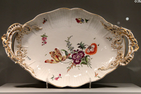 Porcelain tray painted with flowers (c1765) by Ludwigsburg of Germany at Gardiner Museum. Toronto, ON.