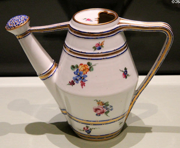 Porcelain watering can (1753-4) attrib. Jean-Claude Duplessis for Royal Porcelain of Vincennes, France at Gardiner Museum. Toronto, ON.