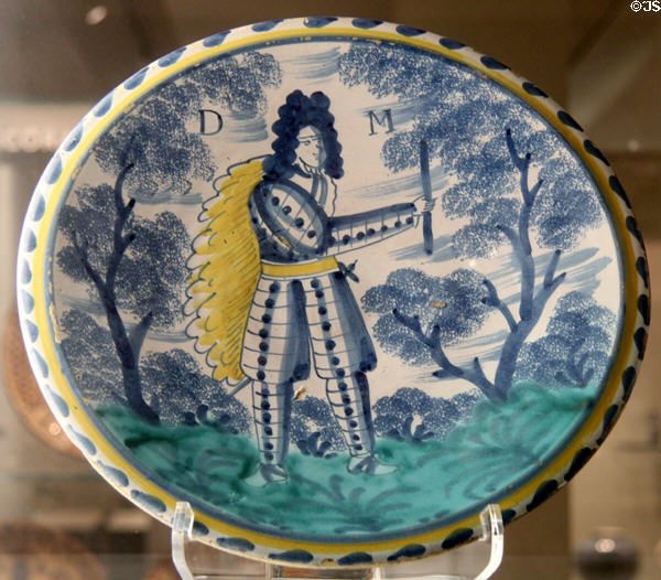 John Churchill, First Duke of Marlborough commemorated on English delftware dish (1702-11) at Gardiner Museum. Toronto, ON.