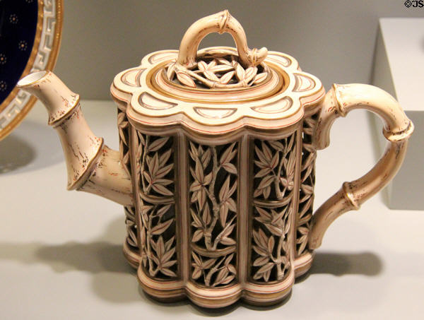 Bone china teapot after Chinese original (c1874) by Copeland Spode of, England at Gardiner Museum. Toronto, ON.
