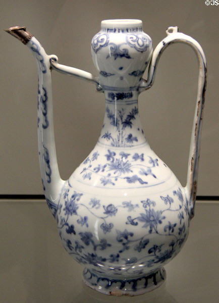 Chinese porcelain ewer (early 16thC - Ming dynasty) based in Islamic design for hand-washing at Gardiner Museum. Toronto, ON.