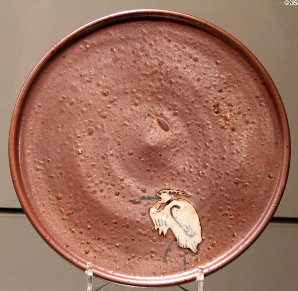 Porcelain plate with heron design (c1630-50) by Yamagoya kiln from Arita, Japan at Gardiner Museum. Toronto, ON.
