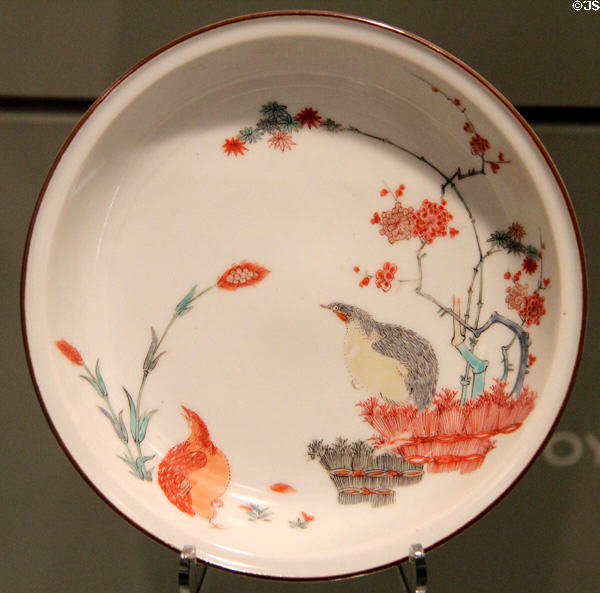 Porcelain plate with quail design (c1680-1700) by from Arita, Japan at Gardiner Museum. Toronto, ON.