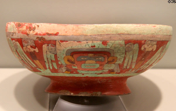 Teotihuacan earthenware painted dish (250-650) from central Mexico at Gardiner Museum. Toronto, ON.