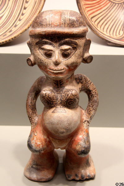 Costa Rica earthenware standing female figure (800-1100) from Guanacaste-Nicoya zone at Gardiner Museum. Toronto, ON.
