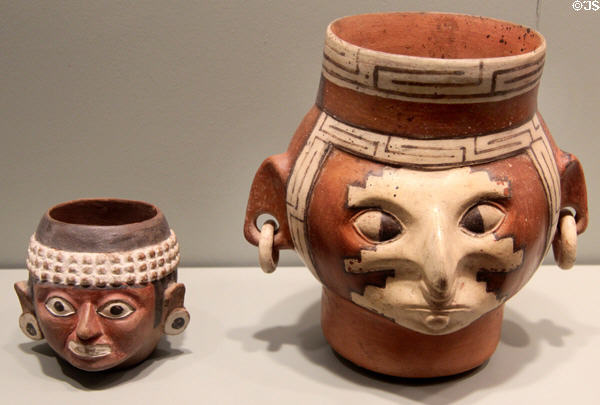 Wari style portrait head drinking cup (800-1000) from Central Coast Peru at Gardiner Museum. Toronto, ON.
