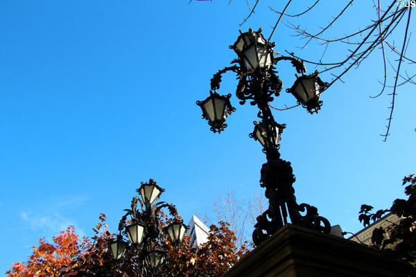 Wrought iron street lamps beside Royal Ontario Museum. Toronto, ON.