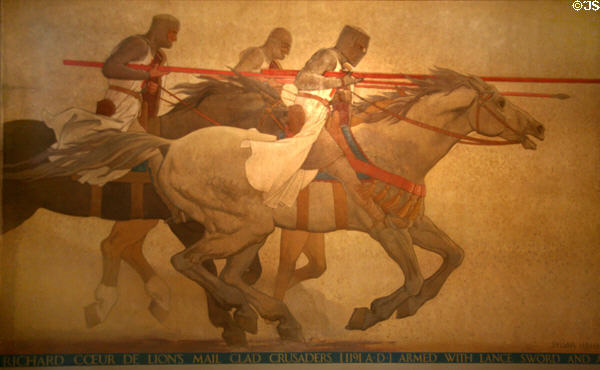 Richard Lion Heart crusader knights in chain mail on horseback mural (1942) by Sylvia Hahn at Royal Ontario Museum. Toronto, ON.