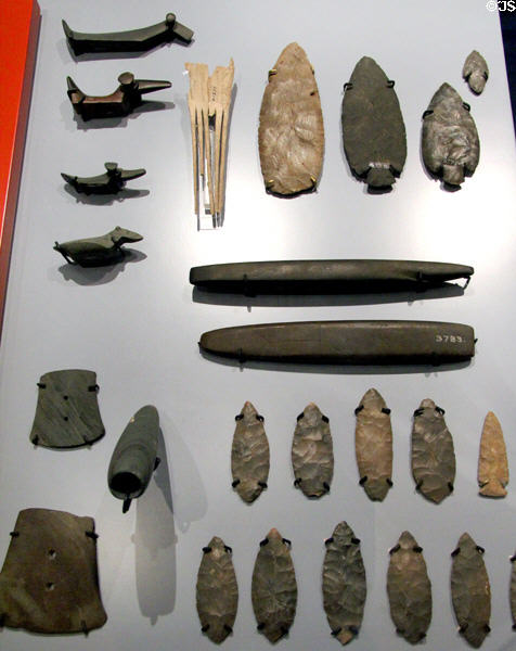 Early native stone tools & carvings (1000 BCE - 900 CE) found in Ontario at Royal Ontario Museum. Toronto, ON.