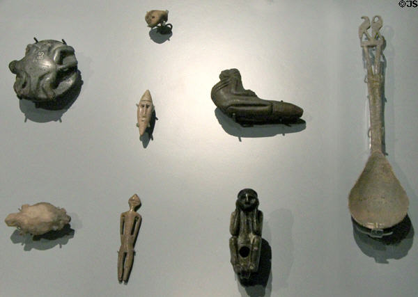 Native Iroquoian stone & bone carvings (900 - 1652 CE) found in Ontario at Royal Ontario Museum. Toronto, ON.