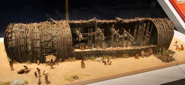 Model of Iroquois longhouse at Royal Ontario Museum. Toronto, ON.