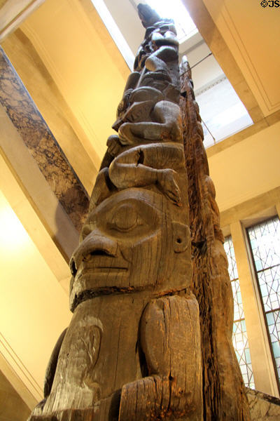 Nisga'a carved cedar mortuary pole (c1860) (11.3m) from Ank'idaa, Nass River, BC at Royal Ontario Museum. Toronto, ON.