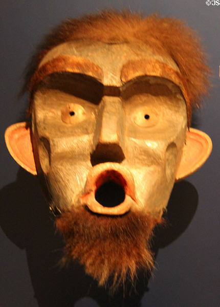 Mask of Dzunuk'wa (19th-20th C) from Quatsino, Vancouver Island at Royal Ontario Museum. Toronto, ON.